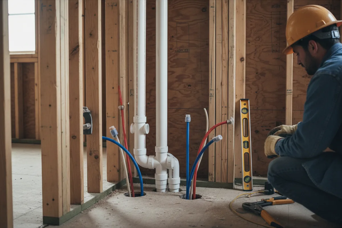 Drain and supply rough-in during Sump Pump Repair in Sandwich